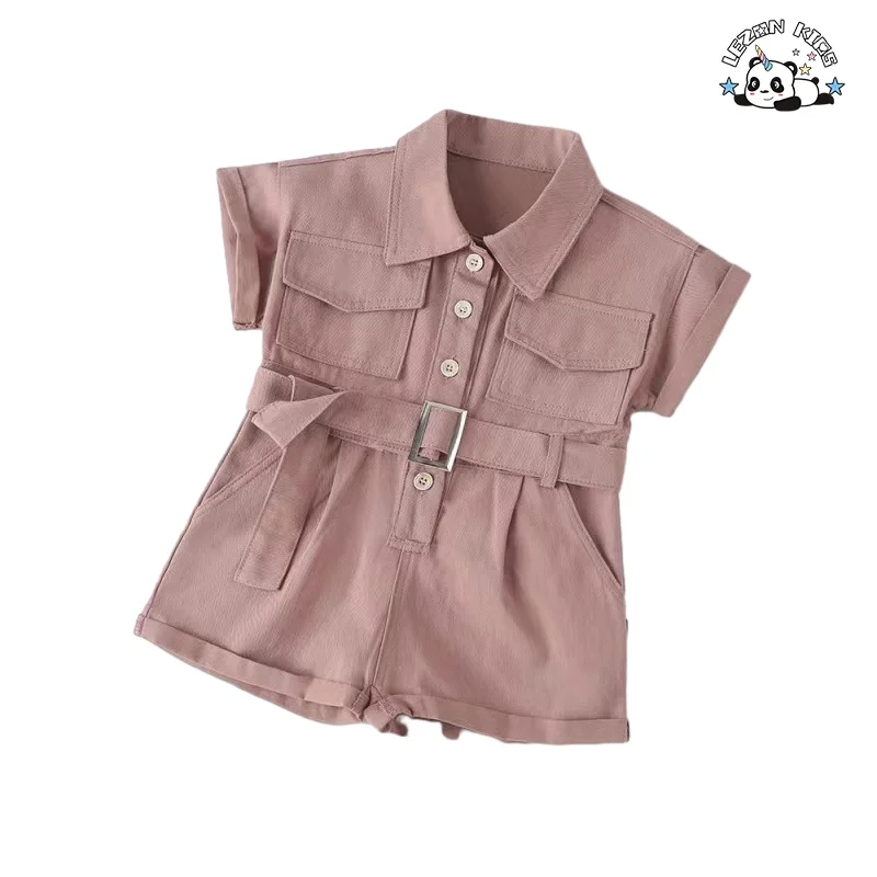 LEZONKIDS - Factory direct price pure color cool custom jumpsuits girls clothing sets 6-7 years for summer